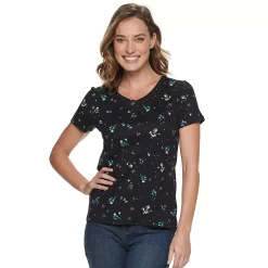 Women's Croft & Barrow® Essential V-Neck Tee 92 Women's Croft & Barrow® Essential V-Neck Tee -Cotton Sales Store 3482291 Black Floral