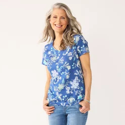 Women's Croft & Barrow® Essential V-Neck Tee 124 Women's Croft & Barrow® Essential V-Neck Tee -Cotton Sales Store 3482291 Blue Folk Floral