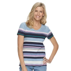 Women's Croft & Barrow® Essential V-Neck Tee 165 Women's Croft & Barrow® Essential V-Neck Tee -Cotton Sales Store 3482291 Blue Stripe