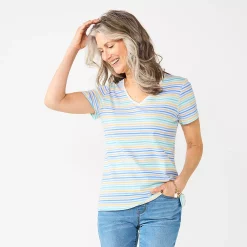 Women's Croft & Barrow® Essential V-Neck Tee 163 Women's Croft & Barrow® Essential V-Neck Tee -Cotton Sales Store 3482291 Blue Yellow Stripe