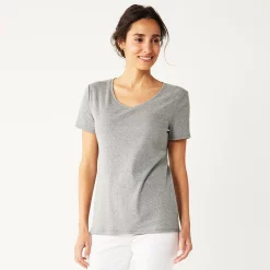 Women's Croft & Barrow® Essential V-Neck Tee 117 Women's Croft & Barrow® Essential V-Neck Tee -Cotton Sales Store 3482291 Gray