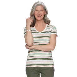 Women's Croft & Barrow® Essential V-Neck Tee 129 Women's Croft & Barrow® Essential V-Neck Tee -Cotton Sales Store 3482291 Green Coral Stripe