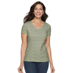 Women's Croft & Barrow® Essential V-Neck Tee 127 Women's Croft & Barrow® Essential V-Neck Tee -Cotton Sales Store 3482291 Green Spacedye