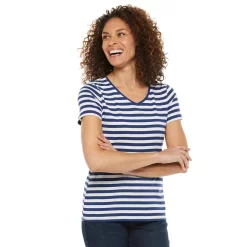Women's Croft & Barrow® Essential V-Neck Tee 98 Women's Croft & Barrow® Essential V-Neck Tee -Cotton Sales Store 3482291 Navy Stripe