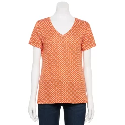 Women's Croft & Barrow® Essential V-Neck Tee 138 Women's Croft & Barrow® Essential V-Neck Tee -Cotton Sales Store 3482291 Orange Sm Folk Geo