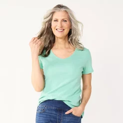 Women's Croft & Barrow® Essential V-Neck Tee 118 Women's Croft & Barrow® Essential V-Neck Tee -Cotton Sales Store 3482291 Peacock Green