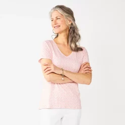 Women's Croft & Barrow® Essential V-Neck Tee 131 Women's Croft & Barrow® Essential V-Neck Tee -Cotton Sales Store 3482291 Pink Retro Medallion