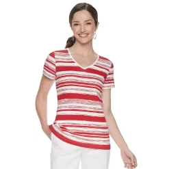 Women's Croft & Barrow® Essential V-Neck Tee 161 Women's Croft & Barrow® Essential V-Neck Tee -Cotton Sales Store 3482291 Red Painted Stripe