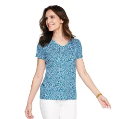 Women's Croft & Barrow® Essential V-Neck Tee 166 Women's Croft & Barrow® Essential V-Neck Tee -Cotton Sales Store 3482291 Teal Ditsy Floral