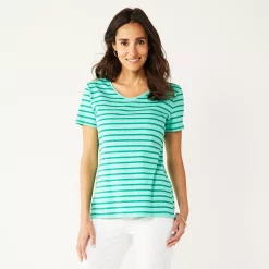 Women's Croft & Barrow® Essential V-Neck Tee 112 Women's Croft & Barrow® Essential V-Neck Tee -Cotton Sales Store 3482291 Tonal Teal Stripe