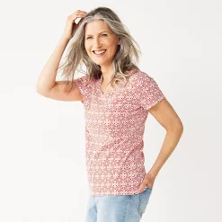 Women's Croft & Barrow® Essential V-Neck Tee 111 Women's Croft & Barrow® Essential V-Neck Tee -Cotton Sales Store 3482291 White Coral Tile Geo
