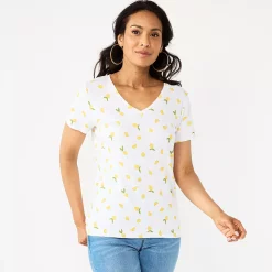 Women's Croft & Barrow® Essential V-Neck Tee 143 Women's Croft & Barrow® Essential V-Neck Tee -Cotton Sales Store 3482291 White Lemon Toss