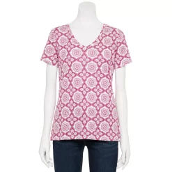 Women's Croft & Barrow® Essential V-Neck Tee 137 Women's Croft & Barrow® Essential V-Neck Tee -Cotton Sales Store 3482291 White Magenta Floral