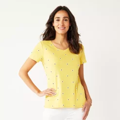 Women's Croft & Barrow® Essential V-Neck Tee 110 Women's Croft & Barrow® Essential V-Neck Tee -Cotton Sales Store 3482291 Yellow Daisy Dot