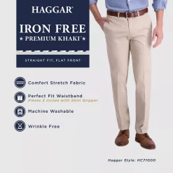 Men's Haggar® Iron Free Premium Khaki™ Straight-Fit Flat Front Perfect Fit Waistband Casual Pant -Cotton Sales Store 3716820 ALT99
