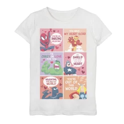 Girls 7-16 Marvel Group Shot Valentines Day Cards Graphic Tee