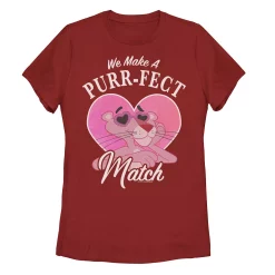 Juniors' The Pink Panther Valentine's Day "We Make A Purr-fect Match" Tee