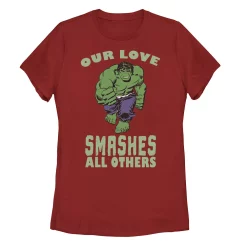 Juniors' Marvel Hulk Smashing Love Valentine's Day Tee