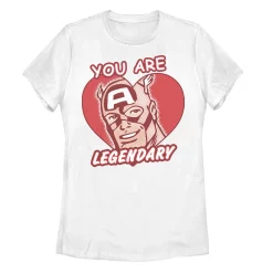 Juniors' Marvel Captain America "You Are Legendary" Heart Comic Tee