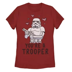 Juniors' Star Wars You're A Trooper Floating Hearts Tee -Cotton Sales Store 4868019 Red