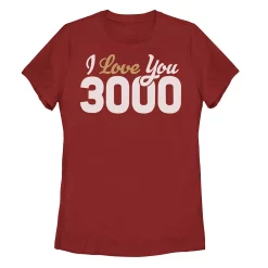 Juniors' Marvel Avengers Endgame Iron Man "I Love You 3000" Quote Bold Tee