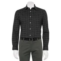 Men's Haggar Slim-Fit Premium Comfort Spread-Collar Dress Shirt -Cotton Sales Store 5061175 Black Plaid