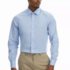 Men's Haggar Slim-Fit Premium Comfort Spread-Collar Dress Shirt -Cotton Sales Store 5061175 Blue Solid