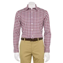Men's Haggar Slim-Fit Premium Comfort Spread-Collar Dress Shirt -Cotton Sales Store 5061175 Burgundy Plaid