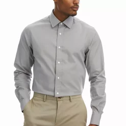 Men's Haggar Slim-Fit Premium Comfort Spread-Collar Dress Shirt -Cotton Sales Store 5061175 Gray Solid