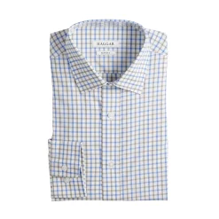 Men's Haggar Slim-Fit Premium Comfort Spread-Collar Dress Shirt -Cotton Sales Store 5061175 Khaki Blue Check