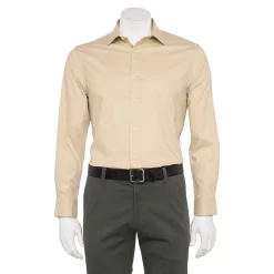 Men's Haggar Slim-Fit Premium Comfort Spread-Collar Dress Shirt -Cotton Sales Store 5061175 Khaki Solid