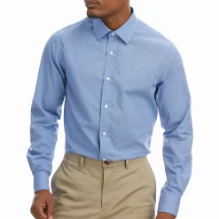 Men's Haggar Slim-Fit Premium Comfort Spread-Collar Dress Shirt -Cotton Sales Store 5061175 Mini Blue Dobby