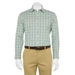 Men's Haggar Slim-Fit Premium Comfort Spread-Collar Dress Shirt -Cotton Sales Store 5061175 Sage Blue Gingham