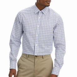 Men's Haggar Slim-Fit Premium Comfort Spread-Collar Dress Shirt -Cotton Sales Store 5061175 Tonal Blue Check