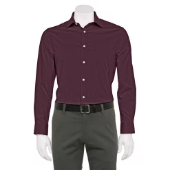 Men's Haggar Slim-Fit Premium Comfort Spread-Collar Dress Shirt -Cotton Sales Store 5061175 Wine Solid