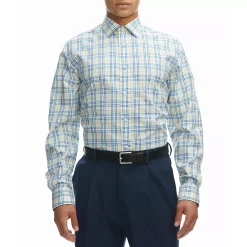 Men's Haggar Slim-Fit Premium Comfort Spread-Collar Dress Shirt -Cotton Sales Store 5061175 Yellow Blue Check