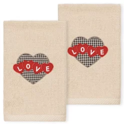 Linum Home Textiles Love Hearts Embroidered Luxury Turkish 2-pack Cotton Hand Towels Set