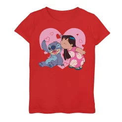 Girls 7-16 Disney Lilo & Stitch Valentine's Day Lilo Kiss Graphic Tee