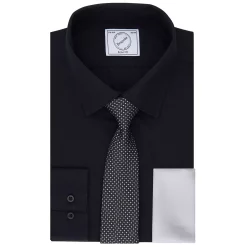 Men's Bespoke Slim-Fit Dress Shirt, Pocket Square & Tie Set -Cotton Sales Store 5235026 Black Tie