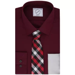 Men's Bespoke Slim-Fit Dress Shirt, Pocket Square & Tie Set -Cotton Sales Store 5235026 Burgundy