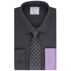 Men's Bespoke Slim-Fit Dress Shirt, Pocket Square & Tie Set -Cotton Sales Store 5235026 Charcoal