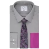 Men's Bespoke Slim-Fit Dress Shirt, Pocket Square & Tie Set -Cotton Sales Store 5235026 Light Gray