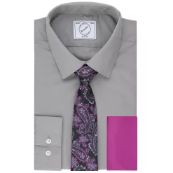 Cotton Sales Store 32 Men's Bespoke Slim-Fit Dress Shirt, Pocket Square & Tie Set