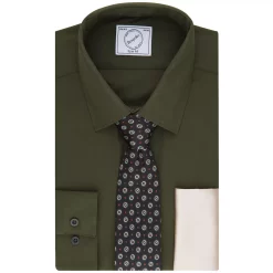 Men's Bespoke Slim-Fit Dress Shirt, Pocket Square & Tie Set -Cotton Sales Store 5235026 Olive