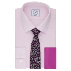 Men's Bespoke Slim-Fit Dress Shirt, Pocket Square & Tie Set -Cotton Sales Store 5235026 Pink