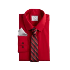 Men's Bespoke Slim-Fit Dress Shirt, Pocket Square & Tie Set -Cotton Sales Store 5235026 Red