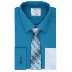 Men's Bespoke Slim-Fit Dress Shirt, Pocket Square & Tie Set -Cotton Sales Store 5235026 Turquoise