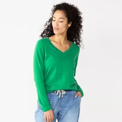 Women's Sonoma Goods For Life® Everyday V-Neck Long Sleeve Tee -Cotton Sales Store 5625801 Aloe Green