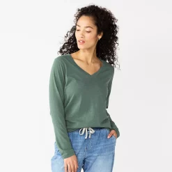 Women's Sonoma Goods For Life® Everyday V-Neck Long Sleeve Tee -Cotton Sales Store 5625801 Dark Blue Gray