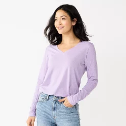 Women's Sonoma Goods For Life® Everyday V-Neck Long Sleeve Tee -Cotton Sales Store 5625801 Light Purple Texture